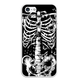 Чехол для iPhone 5/5S матовый с принтом Floral Skeleton в Курске, Силикон | Область печати: задняя сторона чехла, без боковых панелей | art | bone | dark | death | fashion | flower | hipster | skelet | skull | арт | грудь | кости | мода | ребра | скелет | стиль | темный | хипстер | цвет | череп