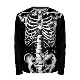 Мужской лонгслив 3D с принтом Floral Skeleton в Курске, 100% полиэстер | длинные рукава, круглый вырез горловины, полуприлегающий силуэт | art | bone | dark | death | fashion | flower | hipster | skelet | skull | арт | грудь | кости | мода | ребра | скелет | стиль | темный | хипстер | цвет | череп