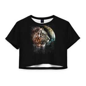 Женская футболка 3D укороченная с принтом Космический тигр в Курске, 100% полиэстер | круглая горловина, длина футболки до линии талии, рукава с отворотами | animal | beast | cat | cosmic | galaxy | meow | moon | planet | roar | space | tiger | галактика | животное | зверь | космос | кот | кошка | луна | мяу | планета | рык | тигр | ярость