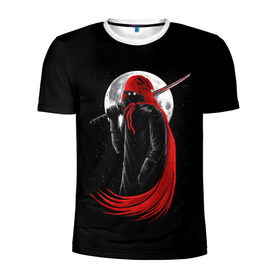 Мужская футболка 3D спортивная с принтом Лунный убийца в Курске, 100% полиэстер с улучшенными характеристиками | приталенный силуэт, круглая горловина, широкие плечи, сужается к линии бедра | moon | ninja | warrior | воин | звезды | луна | ниндзя