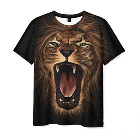 Мужская футболка 3D с принтом Львиный рык в Курске, 100% полиэфир | прямой крой, круглый вырез горловины, длина до линии бедер | animal | beast | cat | feline | king | lion | meow | pussy | rage | roar | животное | зверь | король | кот | кошка | лев | львица | мяу | рык | хищник | царь | ярость