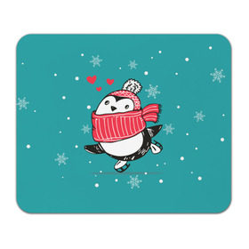 Коврик прямоугольный с принтом Пингвинчик на коньках в Курске, натуральный каучук | размер 230 х 185 мм; запечатка лицевой стороны | Тематика изображения на принте: 14 февраля | день святого валентина | зима | пингвин | снег | снежинки