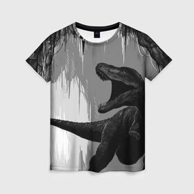 Женская футболка 3D с принтом Пещера динозавра в Курске, 100% полиэфир ( синтетическое хлопкоподобное полотно) | прямой крой, круглый вырез горловины, длина до линии бедер | animal | beast | dino | rage | roar | динозавр | животное | зверь | земля | пещера | рык | эра | ярость