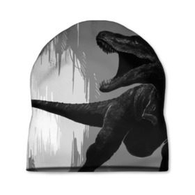 Шапка 3D с принтом Пещера динозавра в Курске, 100% полиэстер | универсальный размер, печать по всей поверхности изделия | animal | beast | dino | rage | roar | динозавр | животное | зверь | земля | пещера | рык | эра | ярость
