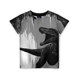 Детская футболка 3D с принтом Пещера динозавра в Курске, 100% гипоаллергенный полиэфир | прямой крой, круглый вырез горловины, длина до линии бедер, чуть спущенное плечо, ткань немного тянется | animal | beast | dino | rage | roar | динозавр | животное | зверь | земля | пещера | рык | эра | ярость