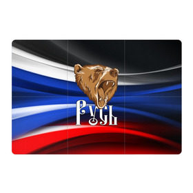 Магнитный плакат 3Х2 с принтом Русь триколор в Курске, Полимерный материал с магнитным слоем | 6 деталей размером 9*9 см | медведь | патриот | патриотизм | россия | русский | русь | триколор | флаг
