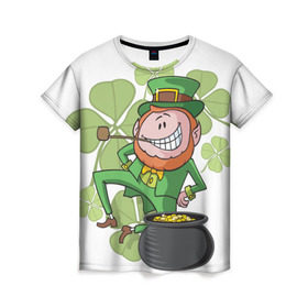 Женская футболка 3D с принтом Ирландия в Курске, 100% полиэфир ( синтетическое хлопкоподобное полотно) | прямой крой, круглый вырез горловины, длина до линии бедер | clover | gold | green | irish | money | st. patrick | деньги | зелёный | золото | ирландская | клевер | лепрекон