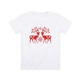Детская футболка хлопок с принтом Олени. Рождество. Новый год в Курске, 100% хлопок | круглый вырез горловины, полуприлегающий силуэт, длина до линии бедер | 