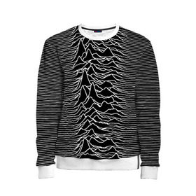 Детский свитшот 3D с принтом Joy Division. Unknown Pleasures в Курске, 100% полиэстер | свободная посадка, прямой крой, мягкая тканевая резинка на рукавах и понизу свитшота | joy division | альбом | волны | горы | линии | обложка | панк | рок