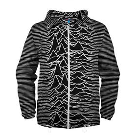 Мужская ветровка 3D с принтом Joy Division. Unknown Pleasures в Курске, 100% полиэстер | подол и капюшон оформлены резинкой с фиксаторами, два кармана без застежек по бокам, один потайной карман на груди | Тематика изображения на принте: joy division | альбом | волны | горы | линии | обложка | панк | рок