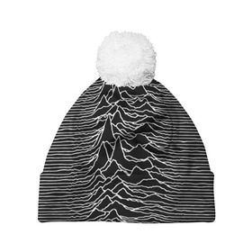 Шапка 3D c помпоном с принтом Joy Division. Unknown Pleasures в Курске, 100% полиэстер | универсальный размер, печать по всей поверхности изделия | Тематика изображения на принте: joy division | альбом | волны | горы | линии | обложка | панк | рок