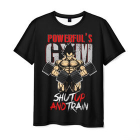 Мужская футболка 3D с принтом Powerful Gym в Курске, 100% полиэфир | прямой крой, круглый вырез горловины, длина до линии бедер | dragon ball | powerful | strong | workout | воркаут | драгон бол