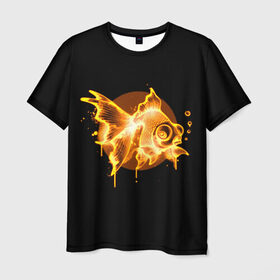 Мужская футболка 3D с принтом Золотая рыбка в Курске, 100% полиэфир | прямой крой, круглый вырез горловины, длина до линии бедер | Тематика изображения на принте: агрессивные | арт | веселые | дыым | интересные | новинки | огонь | пламя | популярное | узор