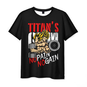 Мужская футболка 3D с принтом Titans Gym в Курске, 100% полиэфир | прямой крой, круглый вырез горловины, длина до линии бедер | dragon ball | no pain no gain | аниме | драгон болл