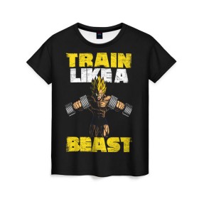 Женская футболка 3D с принтом Train Like a Beast в Курске, 100% полиэфир ( синтетическое хлопкоподобное полотно) | прямой крой, круглый вырез горловины, длина до линии бедер | dragon ball | strong | workout | воркаут | драгон бол