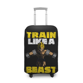 Чехол для чемодана 3D с принтом Train Like a Beast в Курске, 86% полиэфир, 14% спандекс | двустороннее нанесение принта, прорези для ручек и колес | dragon ball | strong | workout | воркаут | драгон бол