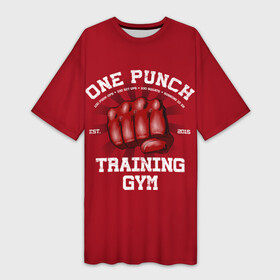 Платье-футболка 3D с принтом One Punch Gym в Курске,  |  | boxing | combat | fight | fighter | kickboxing | muay thai | wrestling | боец | бой | бокс | боксер | драка | кикбоксинг | май тай