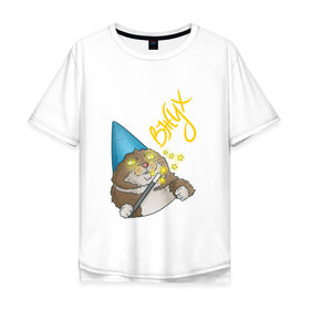 Мужская футболка хлопок Oversize с принтом ВЖУХ в Курске, 100% хлопок | свободный крой, круглый ворот, “спинка” длиннее передней части | вжух | волшебник | кот | мем
