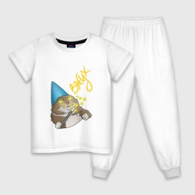 Детская пижама хлопок с принтом ВЖУХ в Курске, 100% хлопок |  брюки и футболка прямого кроя, без карманов, на брюках мягкая резинка на поясе и по низу штанин
 | Тематика изображения на принте: вжух | волшебник | кот | мем