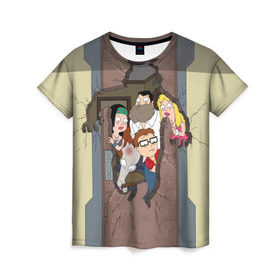 Женская футболка 3D с принтом American dad в Курске, 100% полиэфир ( синтетическое хлопкоподобное полотно) | прямой крой, круглый вырез горловины, длина до линии бедер | американский папаша | кино | киногерой | сезон | сериал | фильм