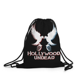 Рюкзак-мешок 3D с принтом Hollywood Undead в Курске, 100% полиэстер | плотность ткани — 200 г/м2, размер — 35 х 45 см; лямки — толстые шнурки, застежка на шнуровке, без карманов и подкладки | hollywood undead