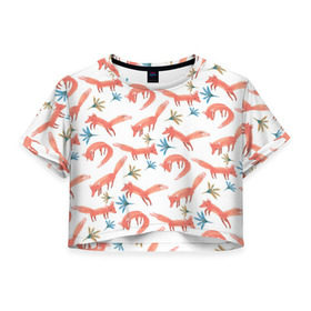 Женская футболка 3D укороченная с принтом Лисичек много не бывает в Курске, 100% полиэстер | круглая горловина, длина футболки до линии талии, рукава с отворотами | лиса | лисы | минимализм | паттерн
