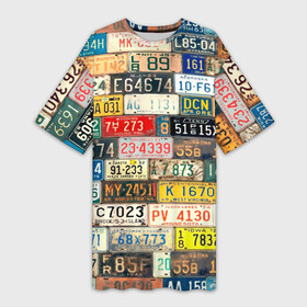 Платье-футболка 3D с принтом Автомобильные номера мира в Курске,  |  | art | collage | country | number | retro | road | world | автомобильные | искусство | коллаж | мир | номера | ретро | страны