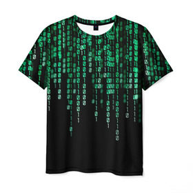 Мужская футболка 3D с принтом Матрица в Курске, 100% полиэфир | прямой крой, круглый вырез горловины, длина до линии бедер | background | black | green | matrix | movie | numbers | зеленые | матрица | фильм | фон | цифры | черный