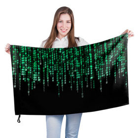 Флаг 3D с принтом Матрица в Курске, 100% полиэстер | плотность ткани — 95 г/м2, размер — 67 х 109 см. Принт наносится с одной стороны | background | black | green | matrix | movie | numbers | зеленые | матрица | фильм | фон | цифры | черный