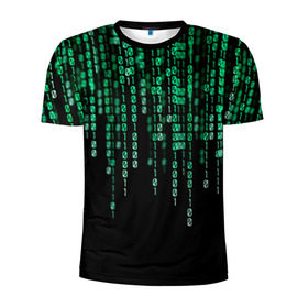 Мужская футболка 3D спортивная с принтом Матрица в Курске, 100% полиэстер с улучшенными характеристиками | приталенный силуэт, круглая горловина, широкие плечи, сужается к линии бедра | background | black | green | matrix | movie | numbers | зеленые | матрица | фильм | фон | цифры | черный
