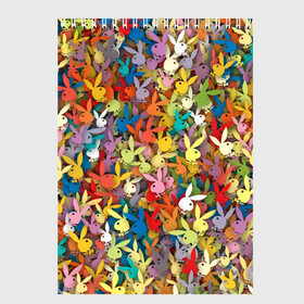Скетчбук с принтом Кролики Playboy в Курске, 100% бумага
 | 48 листов, плотность листов — 100 г/м2, плотность картонной обложки — 250 г/м2. Листы скреплены сверху удобной пружинной спиралью | зайчик | заяц | паттерн | плейбой | разноцветный