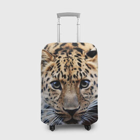 Чехол для чемодана 3D с принтом Леопард в Курске, 86% полиэфир, 14% спандекс | двустороннее нанесение принта, прорези для ручек и колес | взгляд | глаза | дикая кошка | леопард | хищник