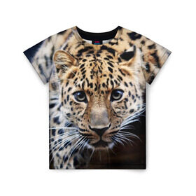 Детская футболка 3D с принтом Леопард в Курске, 100% гипоаллергенный полиэфир | прямой крой, круглый вырез горловины, длина до линии бедер, чуть спущенное плечо, ткань немного тянется | взгляд | глаза | дикая кошка | леопард | хищник