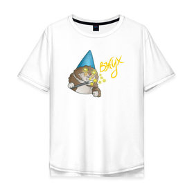 Мужская футболка хлопок Oversize с принтом ВЖУХ котик в Курске, 100% хлопок | свободный крой, круглый ворот, “спинка” длиннее передней части | Тематика изображения на принте: вжух | котик