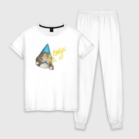 Женская пижама хлопок с принтом ВЖУХ котик в Курске, 100% хлопок | брюки и футболка прямого кроя, без карманов, на брюках мягкая резинка на поясе и по низу штанин | вжух | котик