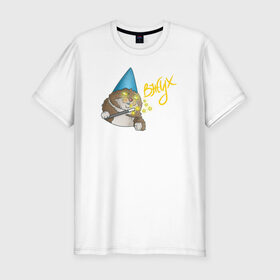 Мужская футболка премиум с принтом ВЖУХ котик в Курске, 92% хлопок, 8% лайкра | приталенный силуэт, круглый вырез ворота, длина до линии бедра, короткий рукав | вжух | котик