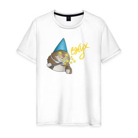 Мужская футболка хлопок с принтом ВЖУХ котик в Курске, 100% хлопок | прямой крой, круглый вырез горловины, длина до линии бедер, слегка спущенное плечо. | Тематика изображения на принте: вжух | котик