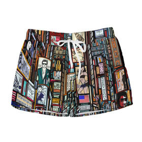 Женские шорты 3D с принтом Нью-Йорк Сити в Курске, 100% полиэстер | прямой крой, два кармана без застежек по бокам. Мягкая трикотажная резинка на поясе, внутри которой широкие завязки. Длина до середины бедра | арт | веселые | интересные | популярное | узор
