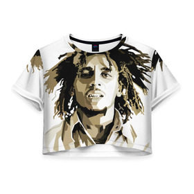 Женская футболка 3D укороченная с принтом Ямайка, Боб Марли в Курске, 100% полиэстер | круглая горловина, длина футболки до линии талии, рукава с отворотами | bob marley | reggae
