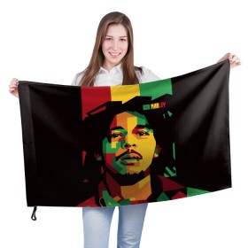 Флаг 3D с принтом Ямайка, Боб Марли в Курске, 100% полиэстер | плотность ткани — 95 г/м2, размер — 67 х 109 см. Принт наносится с одной стороны | bob marley | reggae | регги