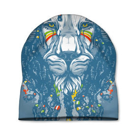 Шапка 3D с принтом Ямайка, лев в Курске, 100% полиэстер | универсальный размер, печать по всей поверхности изделия | дреды