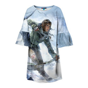 Детское платье 3D с принтом Rise of the Tomb Raider 3 в Курске, 100% полиэстер | прямой силуэт, чуть расширенный к низу. Круглая горловина, на рукавах — воланы | Тематика изображения на принте: rise of the tomb raider | tomb raider | восхождение расхитительницы гробниц | расхитительница гробниц