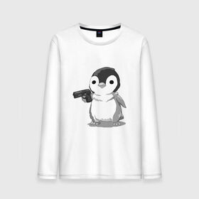 Мужской лонгслив хлопок с принтом пингвин в Курске, 100% хлопок |  | Тематика изображения на принте: gun | penguin | shotgun | tmblr | tumbler | пингвин | пистолет
