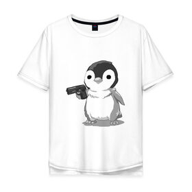 Мужская футболка хлопок Oversize с принтом пингвин в Курске, 100% хлопок | свободный крой, круглый ворот, “спинка” длиннее передней части | gun | penguin | shotgun | tmblr | tumbler | пингвин | пистолет