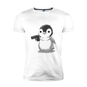 Мужская футболка премиум с принтом пингвин в Курске, 92% хлопок, 8% лайкра | приталенный силуэт, круглый вырез ворота, длина до линии бедра, короткий рукав | gun | penguin | shotgun | tmblr | tumbler | пингвин | пистолет