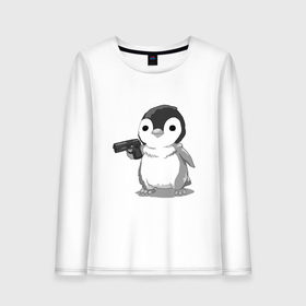 Женский лонгслив хлопок с принтом пингвин в Курске, 100% хлопок |  | gun | penguin | shotgun | tmblr | tumbler | пингвин | пистолет