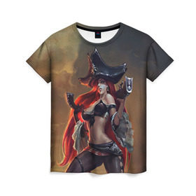 Женская футболка 3D с принтом Пират в Курске, 100% полиэфир ( синтетическое хлопкоподобное полотно) | прямой крой, круглый вырез горловины, длина до линии бедер | league of legends | lol | miss fortune | лига легенд | лол | мисс фортуна | пират