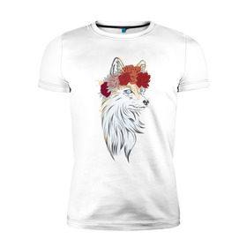 Мужская футболка премиум с принтом Лиса в Курске, 92% хлопок, 8% лайкра | приталенный силуэт, круглый вырез ворота, длина до линии бедра, короткий рукав | fox | животные | лиса | лисичка | лисы | осень | рыжая | фыр фыр | цветы
