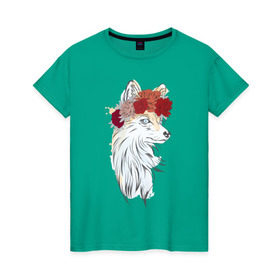 Женская футболка хлопок с принтом Лиса в Курске, 100% хлопок | прямой крой, круглый вырез горловины, длина до линии бедер, слегка спущенное плечо | fox | животные | лиса | лисичка | лисы | осень | рыжая | фыр фыр | цветы