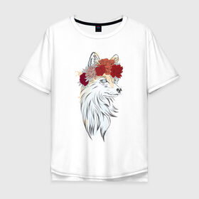 Мужская футболка хлопок Oversize с принтом Лиса в Курске, 100% хлопок | свободный крой, круглый ворот, “спинка” длиннее передней части | fox | животные | лиса | лисичка | лисы | осень | рыжая | фыр фыр | цветы